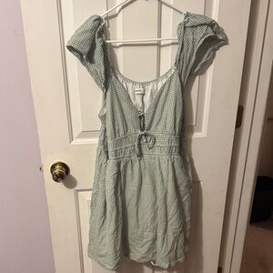 Hollister White and Green Checkered Dress